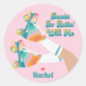 Retro Roller Schaatsen Verjaardagsfeest Dank u Ronde Sticker (Voorkant)