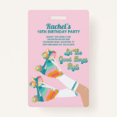 Retro Roller Schaatsen Verjaardagsfeest Roze Badge (Voorkant)
