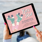 Retro Roller Schaatsen Verjaardagsfeest Roze Kaart