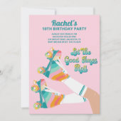 Retro Roller Schaatsen Verjaardagsfeest Roze Kaart (Voorkant)