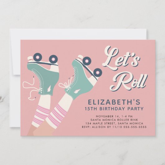 Retro Roller Schaatsen Verjaardagsfeest Roze Kaart (Voorkant)