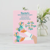Retro Roller Schaatsen Verjaardagsfeest Roze Kaart (Staand voorkant)