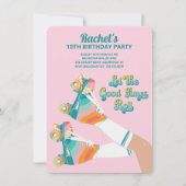 Retro Roller Schaatsen Verjaardagsfeest Roze Kaart (Voorkant)