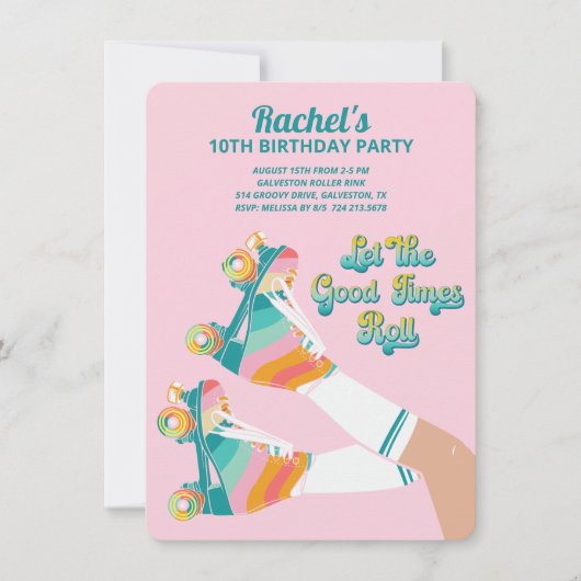Retro Roller Schaatsen Verjaardagsfeest Roze Kaart (Voorkant)