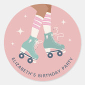 Retro Roller Schaatsen Verjaardagsfeest Roze Ronde Sticker (Voorkant)