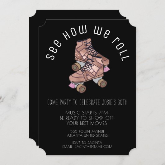 Retro Roller Schaatsen Verjaardagsfeestje Uitnodig Kaart (Voorkant / Achterkant)