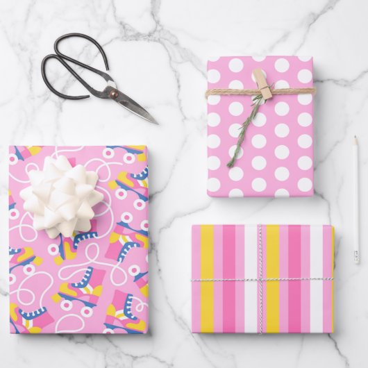 Retro Roller-Schaatsen Verpakkend papierset van 3 Inpakpapier Vel (Voorkant)