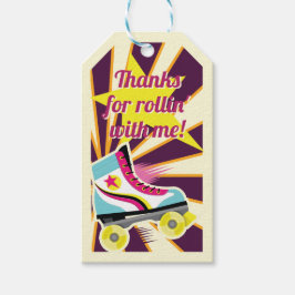 Retro Roller Schaatsfeest Roze & Paars 70's Cadeaulabel