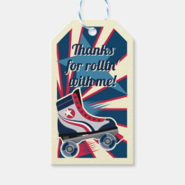 Retro Roller Schaatsfeestje Blauw & Rood 70-er jar Cadeaulabel