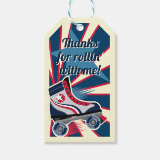 Retro Roller Schaatsfeestje Blauw & Rood 70-er jar Cadeaulabel
