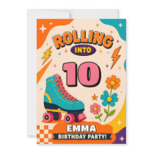 Retro Roller Skate 10e verjaardagsuitnodiging