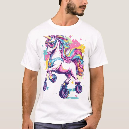 Retro Roller Skate Eenhoorn (1) T-shirt (Voorkant)