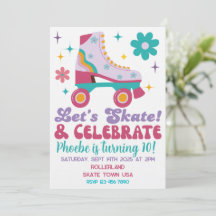 Retro Roller Skate Uitnodiging voor verjaardagsfee