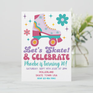 Retro Roller Skate Uitnodiging voor verjaardagsfee