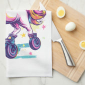 Retro Roller Skate Unicorn (1) Theedoek (Quarter Fold)