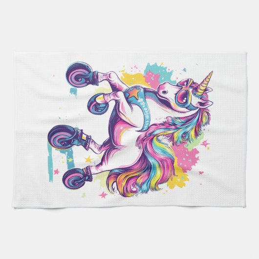 Retro Roller Skate Unicorn (1) Theedoek (Horizontaal)