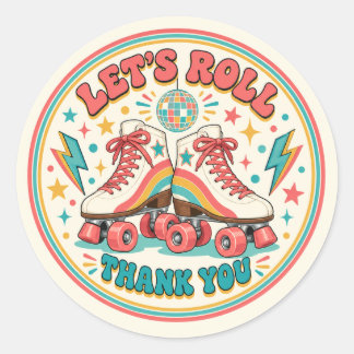 Retro Roller Skate Verjaardagsfeest Dank Je Ronde Sticker