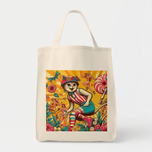  Retro Roller Skater Cat Tote Bag (Voorkant)