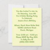 Retro Roller Skater schaats Party Invitation Kaart (Achterkant)