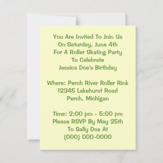 Retro Roller Skater schaats Party Invitation Kaart (Achterkant)