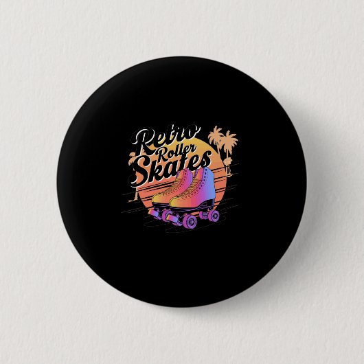 Retro Roller Skates - 80s Vibes Sticker Ronde Button 5,7 Cm (Voorkant)