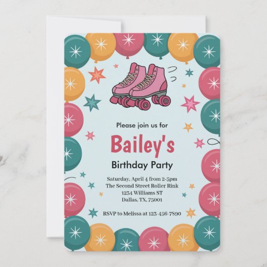 Retro Roller Skating Birthday Kaart (Voorkant)