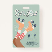 Retro Roller Skating Birthday Party Invitation Badge (Voorkant)