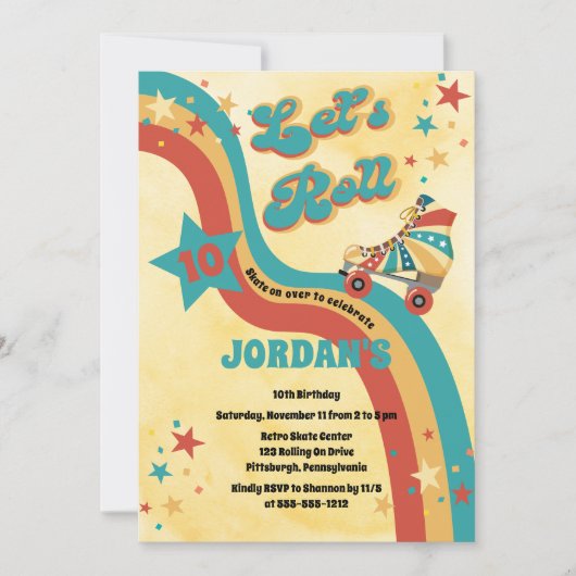 Retro Roller Skating Birthday Party Invitation Kaart (Voorkant)