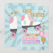Retro Roller Skating Birthday Party Invitation Kaart (Voorkant / Achterkant)