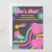 Retro Roller Skating Birthday Party Invitation Kaart (Voorkant)