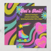 Retro Roller Skating Birthday Party Invitation Kaart (Voorkant / Achterkant)