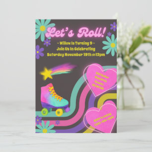 Retro Roller Skating Birthday Party Invitation Kaart