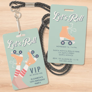 Retro Roller Skating Birthday Party Invitation VIP Badge