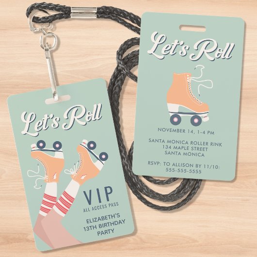 Retro Roller Skating Birthday Party Invitation VIP Badge