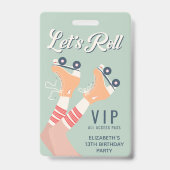 Retro Roller Skating Birthday Party Invitation VIP Badge (Voorkant)