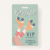 Retro Roller Skating Birthday Party Invitation VIP Badge (Voorkant)
