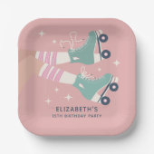 Retro Roller Skating Birthday Party Papieren Bordje (Voorkant)