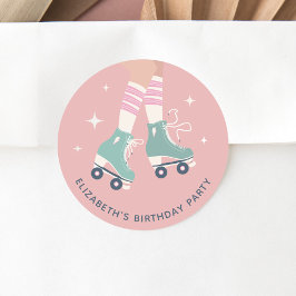 Retro Roller Skating Birthday Party Ronde Sticker