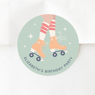 Retro Roller Skating Birthday Party Ronde Sticker