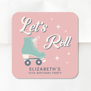 Retro Roller Skating Birthday Party Vierkante Sticker