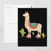 Retro Roller Skating Lama Dier Briefkaart (Voorkant / Achterkant)