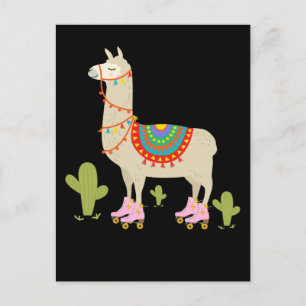 Retro Roller Skating Lama Dier Briefkaart