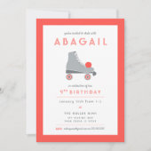 Retro Roller Skating Party in Coral and Grey Kaart (Voorkant)