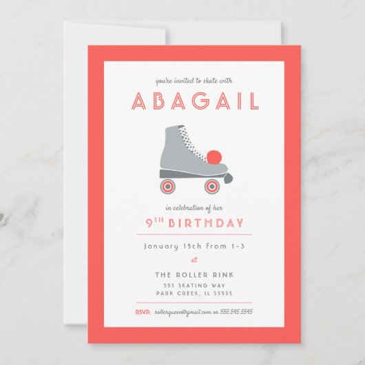 Retro Roller Skating Party in Coral and Grey Kaart (Voorkant)