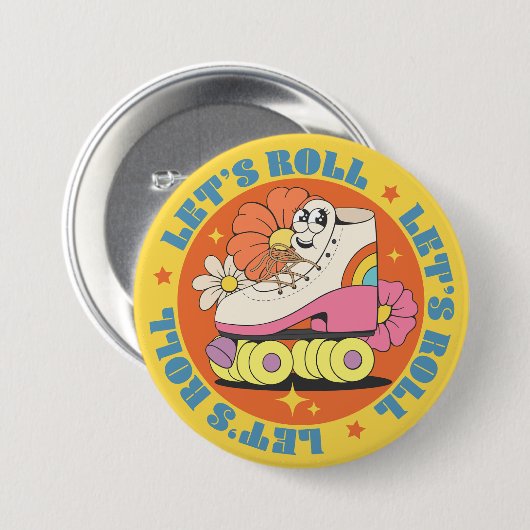 Retro Roller Skating Ronde Button 7,6 Cm (Voorkant /achterkant)