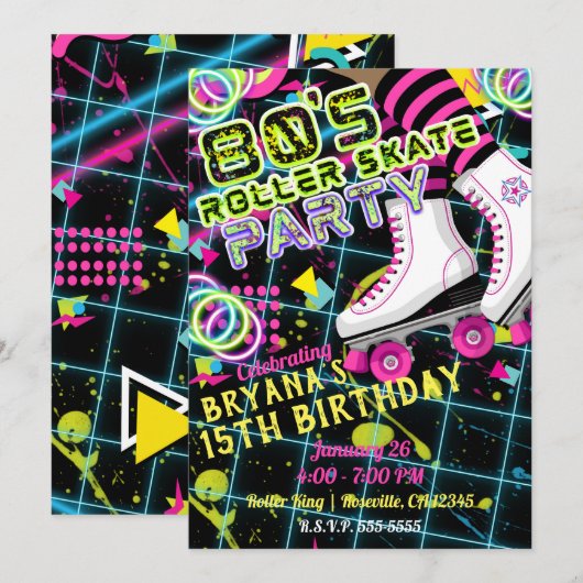 Retro Roller Skating Schaats Verjaardagsfeestje ja Kaart (Voorkant / Achterkant)