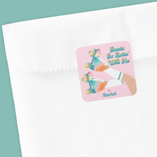 Retro Roller Skating Verjaardagsfeest Dank Je Vierkante Sticker