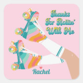 Retro Roller Skating Verjaardagsfeest Dank Je Vierkante Sticker (Voorkant)