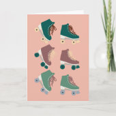Retro Rollerskates Green Dusty Pink Kaart (Voorkant)