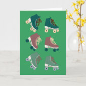 Retro Rollerskates Green Dusty Pink Kaart (Gele Bloem)